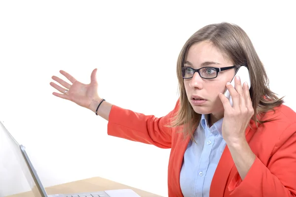 Mujer joven con un problema en el teléfono — Foto de Stock