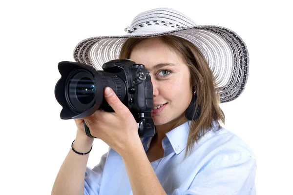 Menina tirar uma foto com câmera digital — Fotografia de Stock