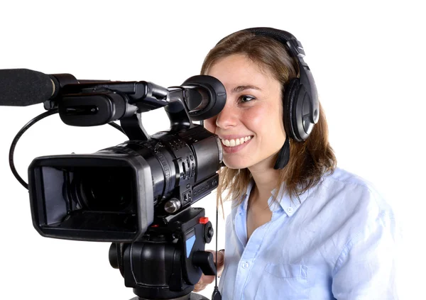 Νεαρή γυναίκα με μια βιντεοκάμερα — Φωτογραφία Αρχείου