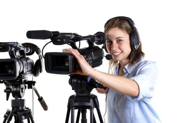 Jovem com uma câmera de vídeo — Fotografia de Stock