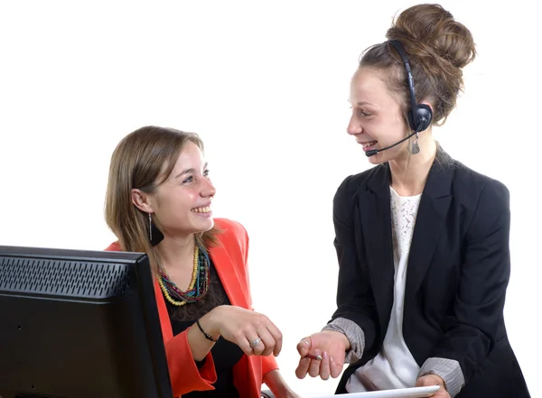 Two young women in office working — Stock Photo, Image