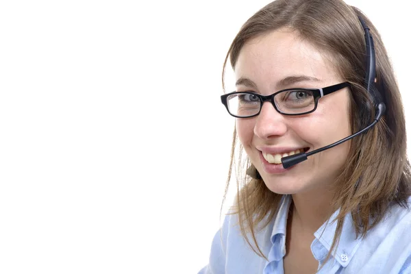 Een exploitant van een jonge schakelbord glimlachen naar de camera — Stockfoto