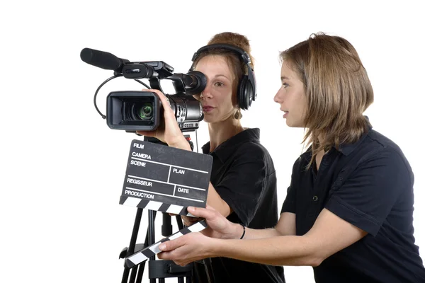 Two young women with  video cameras — Stock Photo, Image