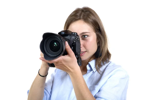 Menina tirar uma foto com câmera digital — Fotografia de Stock