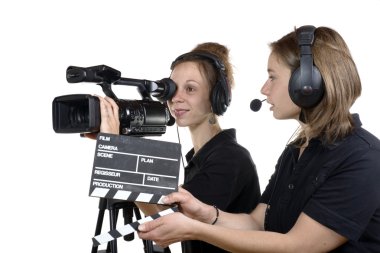 iki genç kadın ile fotoğraf makinesi