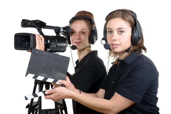 Two young women with  camera — Stock Photo, Image
