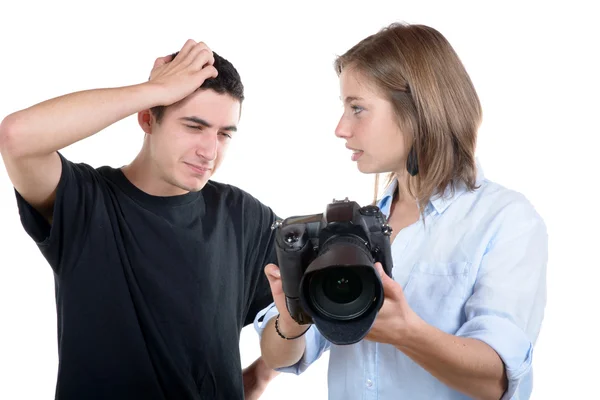 若い女性のカメラマンと学生 — ストック写真