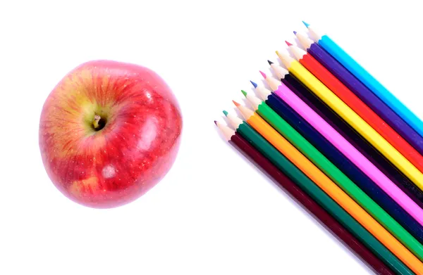 School supplies with an apple — Stock Photo, Image