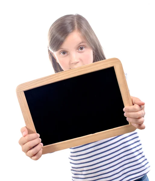 Schoolgirl with a slate — Stock Photo, Image