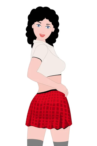 Kırmızı Kısa Elbise Giyen Seksi Bir Kız — Stok Vektör