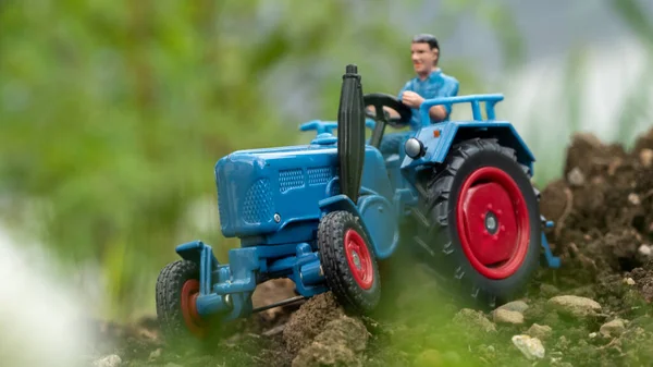 Close Blue Agricultural Tractor Toy — Stock Photo, Image