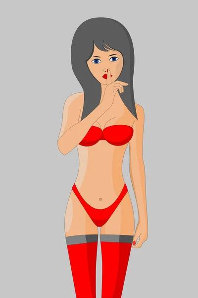 Una Chica Sexy Vistiendo Ropa Interior Roja — Archivo Imágenes Vectoriales