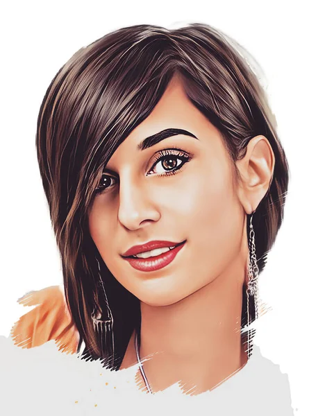 Drawing Pretty Brunette Woman — Stockfoto