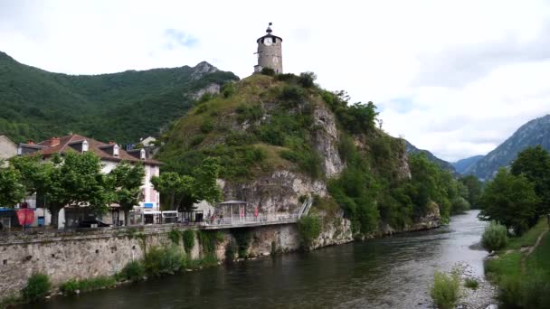 Tarascon Sur Ariege Castella Tower Now Also Clock Tower — Video Stock