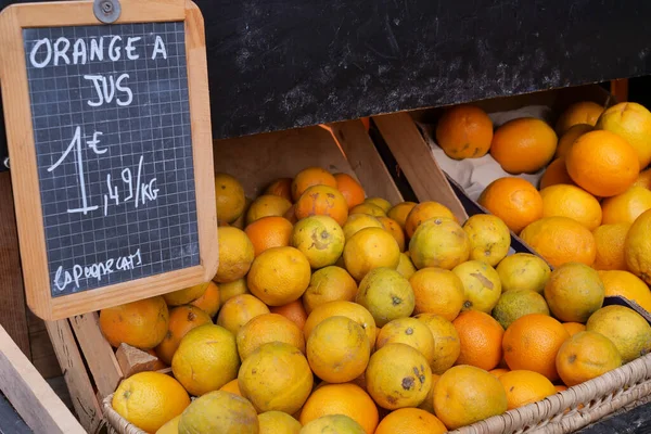 Vista Das Laranjas Biológicas Mercado — Fotografia de Stock