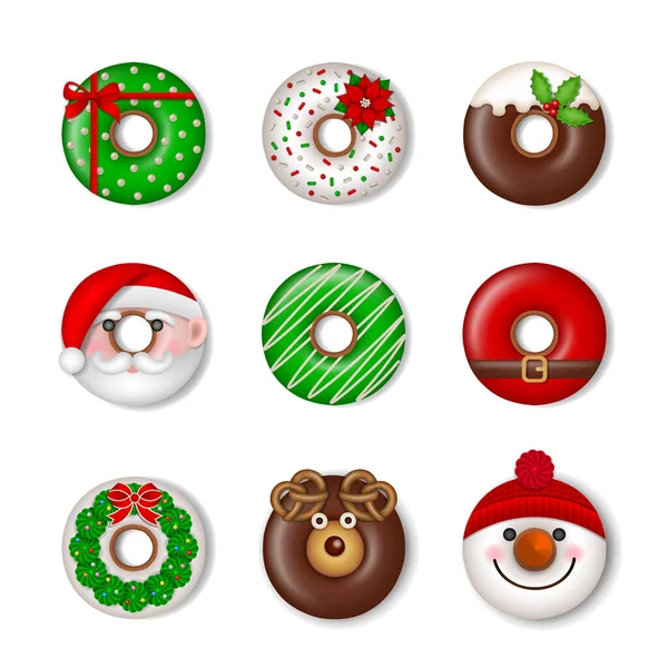 Funny Christmas Donuts Isolated Christmas Sweets — Stock Vector