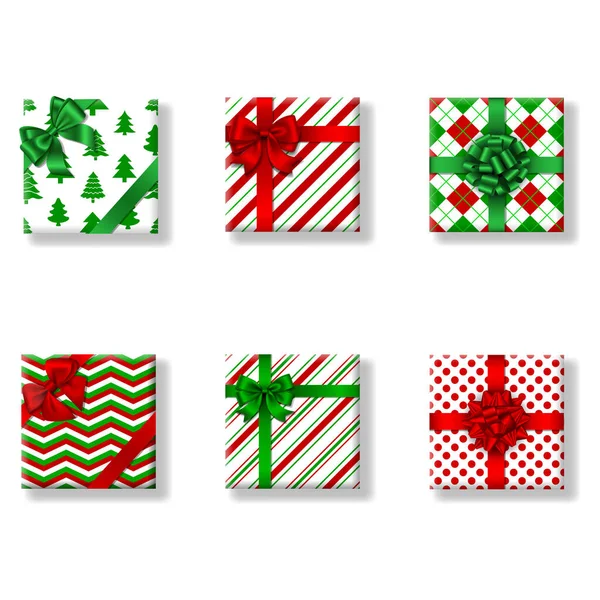 Set Isolated Square Christmas Gift Boxes Top View — Stock Vector