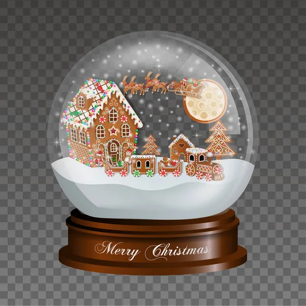 Christmas Snow Globe Gingerbread Landscape — Stock Vector