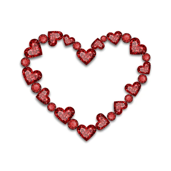 Σκελετός Σχήμα Καρδιάς Κόκκινα Ρουμπίνια Πλαίσιο Ρουμπίνια Σχήμα Καρδιάς — Διανυσματικό Αρχείο