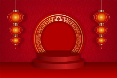 Kırmızı fenerler ve sahne ile Çin yeni yıl arka planı