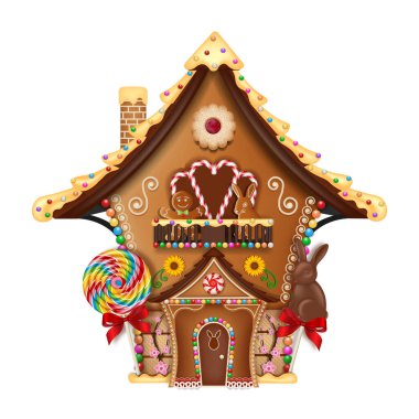 Kurabiye ve şekerle izole edilmiş Paskalya kurabiyesi evi.