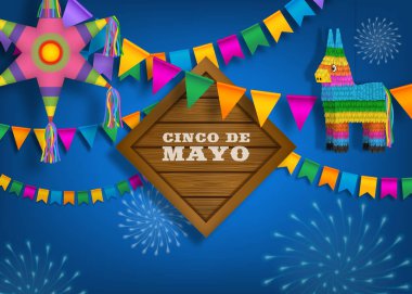 Renkli pinata ve flamalı Cinco de mayonez arka planı