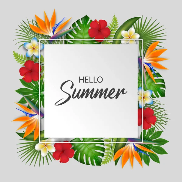 Summer Sale Background Exotic Leaves Coloful Flowers Vector — 스톡 벡터