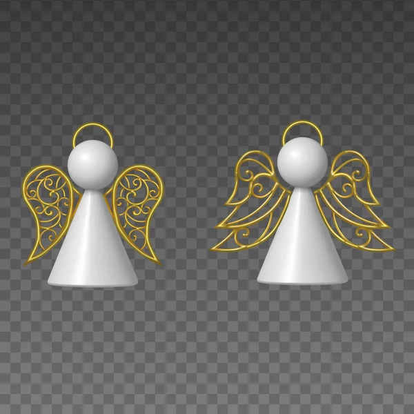 Christmas Decorations Abstract Angels Gold Wings Isolated Angels — Vettoriale Stock