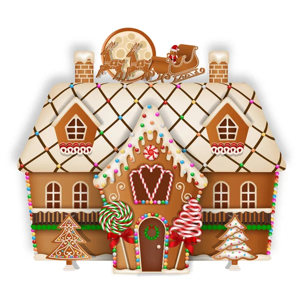 圣诞姜饼屋 有糖果和棒棒糖 — 图库矢量图片