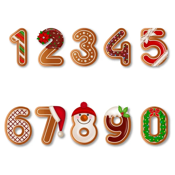 Zestaw Piernikowych Ciasteczek Świątecznych Gromadzenie Izolowanych Liczb Piernika — Wektor stockowy