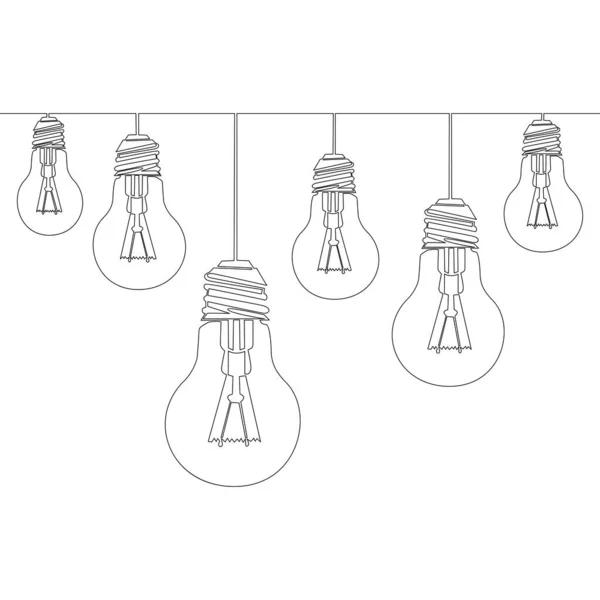 Kontinuální Jednořádkový Výkres Sada Ikon Vektorové Ilustrace Podkrovních Lamp — Stockový vektor
