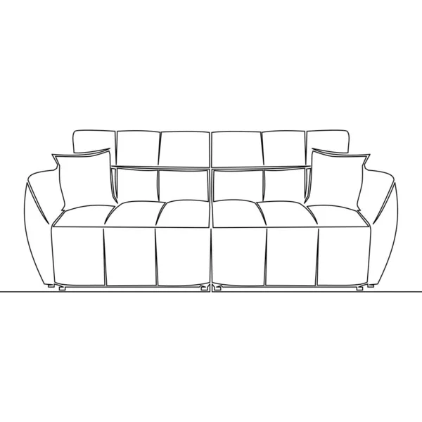 Continu Een Enkele Lijn Tekening Sofa Met Twee Kussens Pictogram — Stockvector