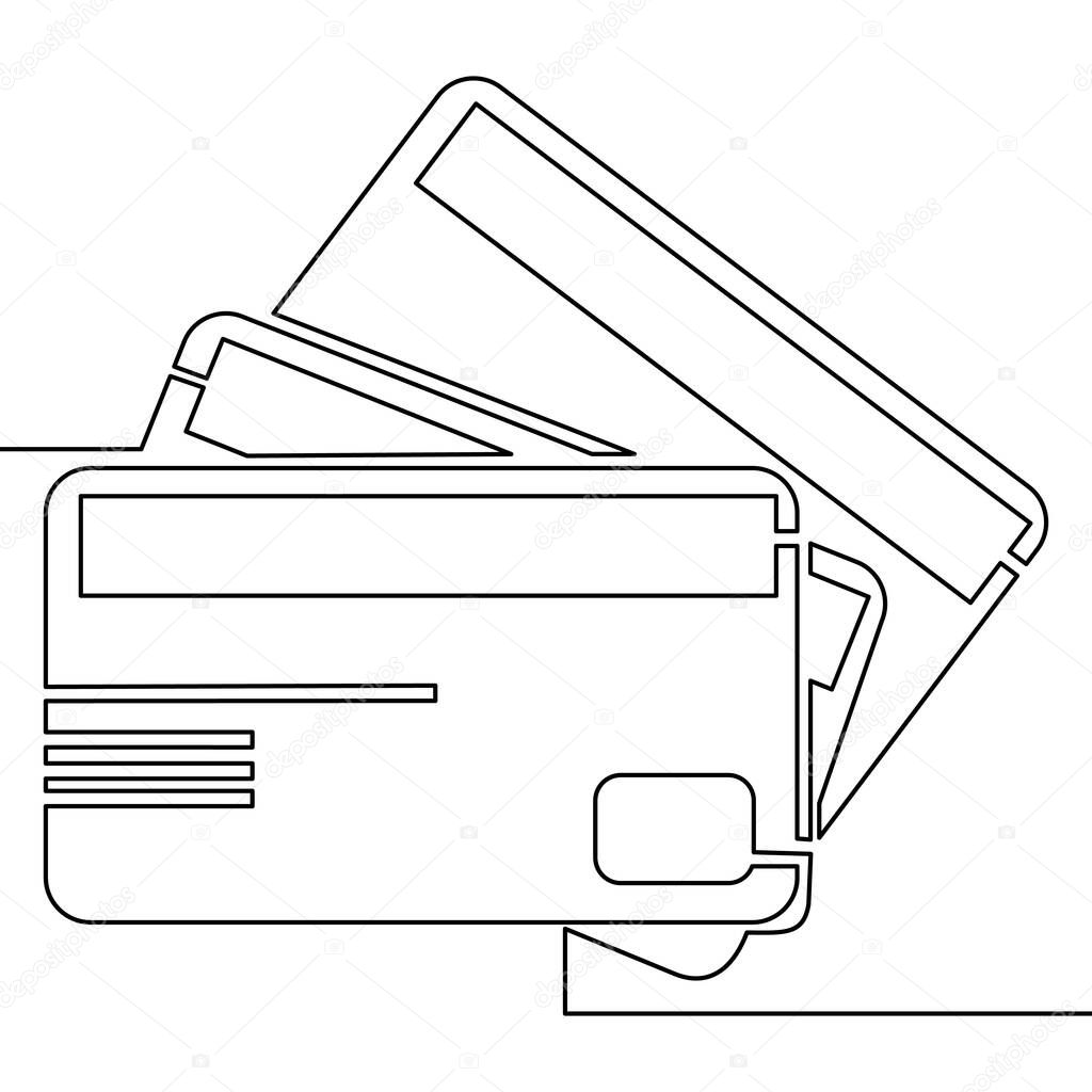 Continuous one single line drawing Credit Debit Cards icon vector illustration concept
