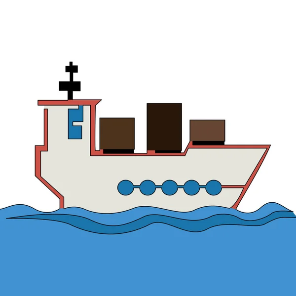 フラットカラフルな連続描画ラインアートタンカーコンテナアイコンベクトルイラストコンセプトと貨物船 — ストックベクタ