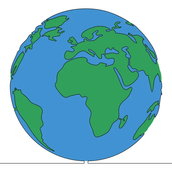 Плоская Красочная Непрерывная Линейная Графика Рисующая Векторную Иллюстрацию Планеты Земля — стоковый вектор