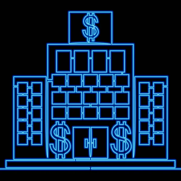 Безперервний Однорядковий Малюнок Банківської Будівлі Значок Неонового Сяйва Векторна Концепція — стоковий вектор