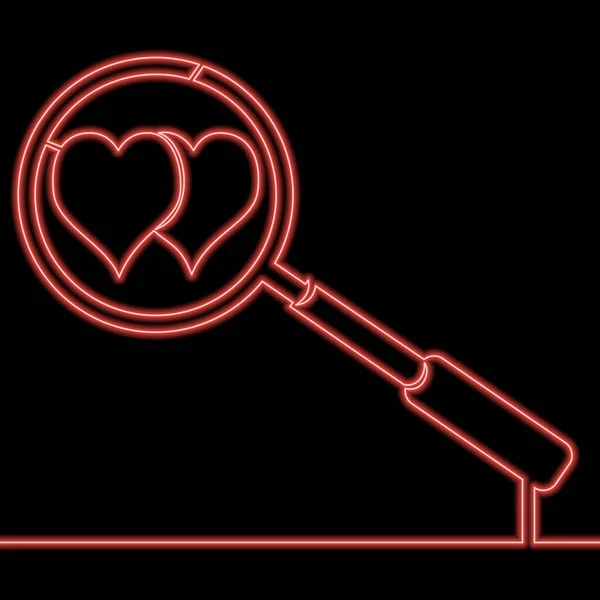 Continuous One Single Line Drawing Search Heart Love Icon Neon — Stock Vector