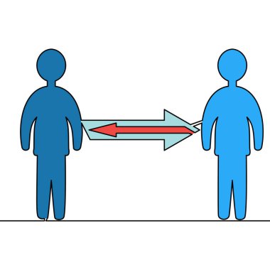 Düz renkli sürekli çizgi sanatı insanları uzak mesafe vektör illüstrasyon kavramını korumaya çekiyor