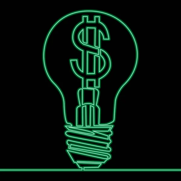 Continuous One Single Line Drawing Light Bulb Dollar Lamp Money — Stock vektor