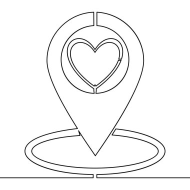 Continuous one single line drawing Heart location pin Charity organization icon vector illustration concept
