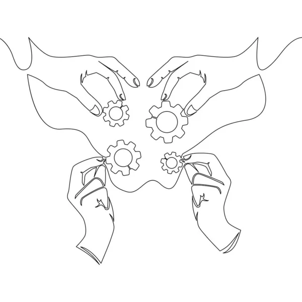 Continuous One Single Line Drawing Business Team Members Unite Piece — стоковый вектор
