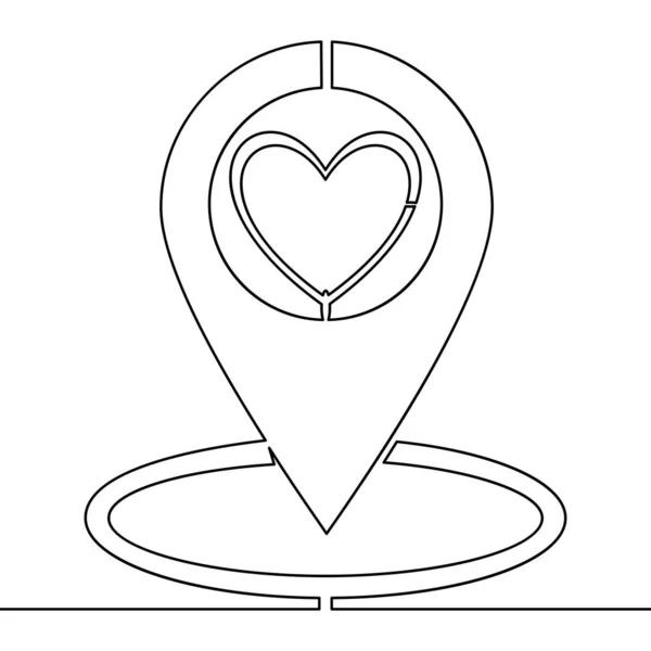 Dibujo Continuo Una Sola Línea Pin Ubicación Del Corazón Icono — Vector de stock