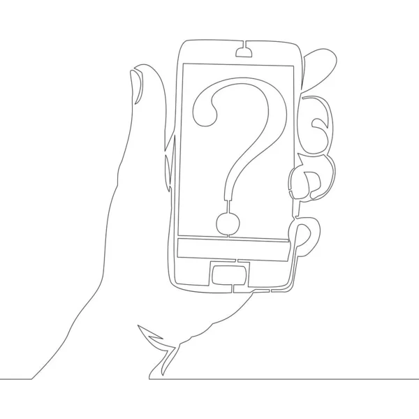 Continuous One Single Line Drawing Smartphone Question Mark Icon Vector — Vetor de Stock