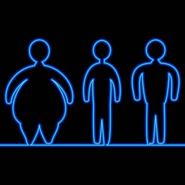 Ağırlık kaybı simgesi neon ışıklı vektör illüstrasyon kavramını çizen sürekli tek bir çizgi