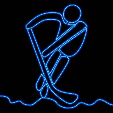 Buz hokeyi oyuncusu ikonu neon ışıklı vektör illüstrasyon konseptini çizen tek bir satır devam ediyor