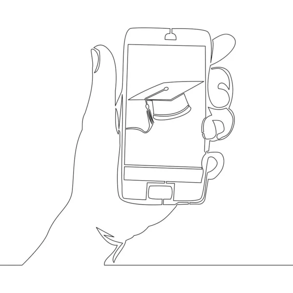 Continuous One Single Line Drawing Graduation Cap Smartphone Screen Icône — Image vectorielle