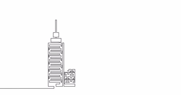 Selbstzeichnende Linienanimation Skyline Wolkenkratzer Stadt Durchgehendes Linienkonzept — Stockvideo
