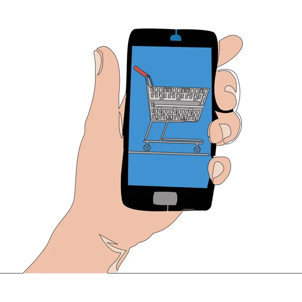 Ploché Barevné Kreslení Souvislé Čáry Online Nakupování Mobilní Aplikace Ikona — Stockový vektor