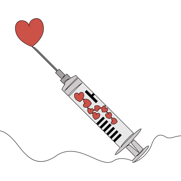 フラットカラフルな連続線画予防接種注射器付き注射器アイコンベクトルイラストコンセプト — ストックベクタ