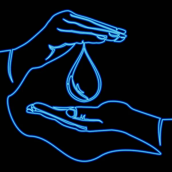 Continuo Una Sola Línea Dibujo Gota Agua Entre Las Manos — Vector de stock